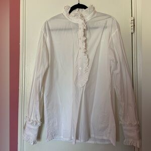 Victorian Ruffled Button-Down Blouse - White
